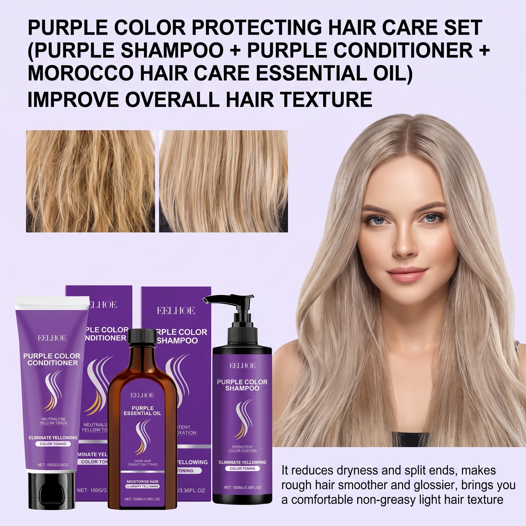 Conjunto de Shampoo Roxo com C - Hair Care Oil Serum avaliação e preço